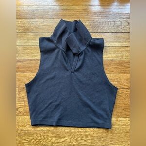 Sunday Best Blue Mandarin Collar Crop Tank Top